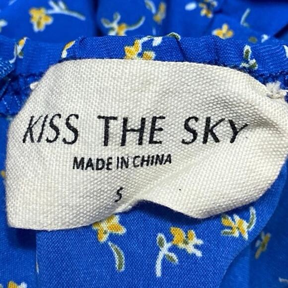 Urban Outfitters Kiss the Sky Blue Floral Cutout Balloon Sleeve Mini Dress Sz S - Picture 4 of 5